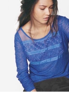 New Romantics By Free‎ People  Embroidered Sheer Yoke Long-Sleeve Top Medium S-3
